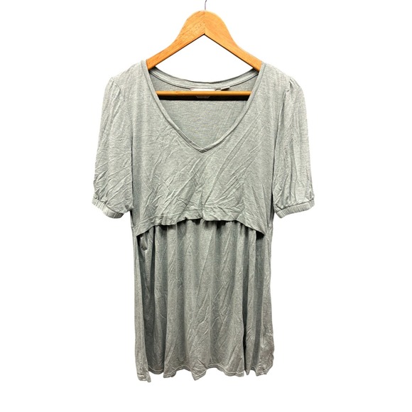Seraphine Nursing Tunic Top Women's Size M Sage Green V Neck Short Sleeve - Picture 1 of 10